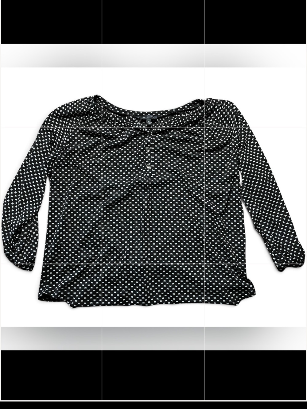 The Limited Black Long Sleeve Henley Top with White Polka Dots